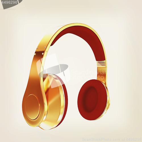 Image of Golden headphones. 3d illustration. Vintage style