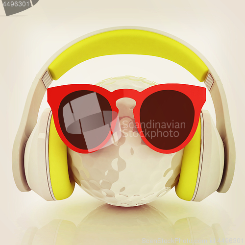 Image of Golf Ball With Sunglasses and headphones. 3d illustration. Vinta