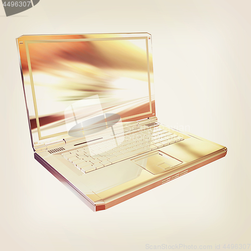 Image of Chrome, metallic laptop isolated on white background. 3d illustr