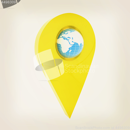 Image of Realistic 3d pointer of map with Earth. Global concept. 3d illus