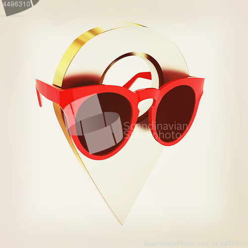 Image of Glamour map pointer in sunglasses. 3d illustration. Vintage styl
