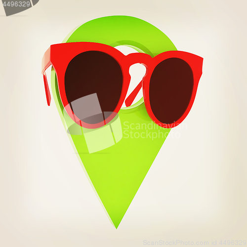 Image of Glamour map pointer in sunglasses. 3d illustration. Vintage styl