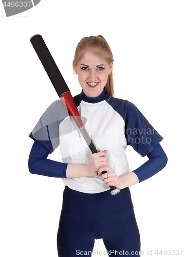 Image of Woman holding her bat in softball