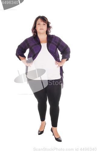 Image of Full figured woman standing in tights