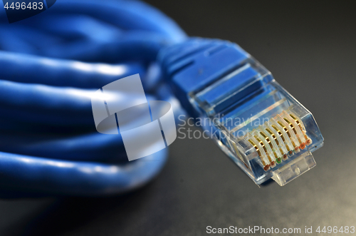 Image of LAN network connection blue cable