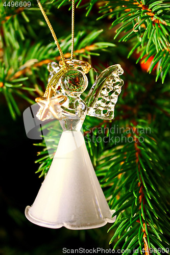 Image of Toy glass angel decoration on the xmas tree