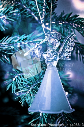 Image of Toy glass angel decoration on the xmas tree