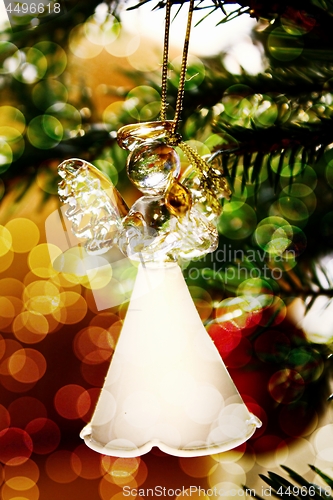 Image of Toy glass angel decoration on the xmas tree