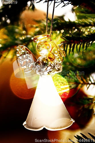 Image of Toy glass angel decoration on the xmas tree