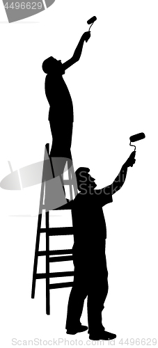 Image of Two men painters painting wall