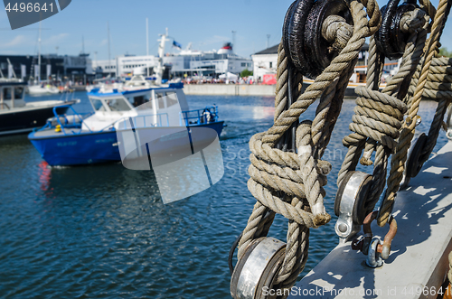 Image of Rigging on the deck of an old sailing ship