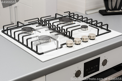 Image of Brand new gas stove panels at appliance store