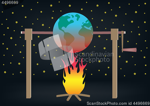 Image of Global warming illustration Planet earth roasting over fire