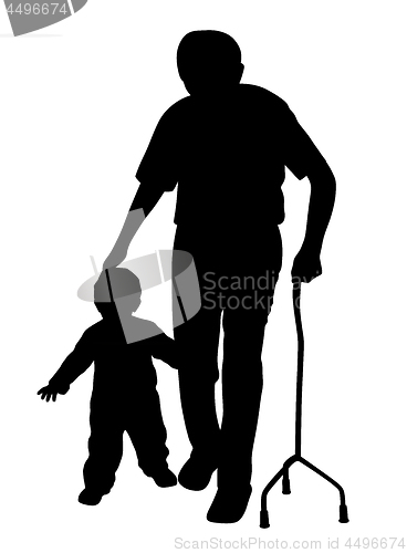 Image of Disabled grandfather walking with child