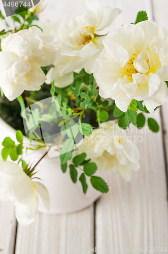 Image of Bouquet of white garden roses, close-up