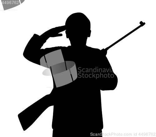 Image of Young man saluting with gun