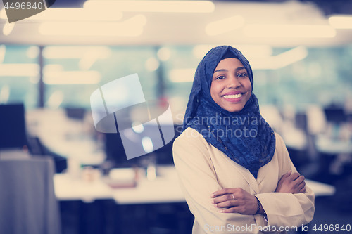 Image of Portrait of black muslim female software developer