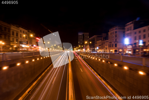 Image of Brussels night shot of traffic