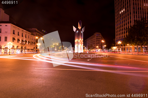 Image of night shot of traffic in Brussels