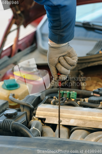 Image of engine oil changing at car with liquefied petroleum gas system