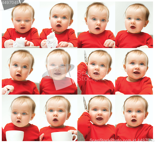 Image of Collage of Portrait of small cute girl with blue eyes