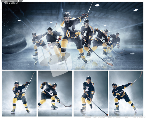 Image of Collage about ice hockey players in action.