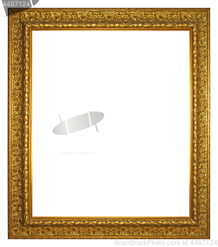 Image of Old gilded golden wooden frame isolated on a white background