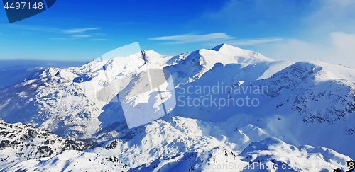 Image of Panoramic view of the snowy mountains ski resort Vogel in Sloven