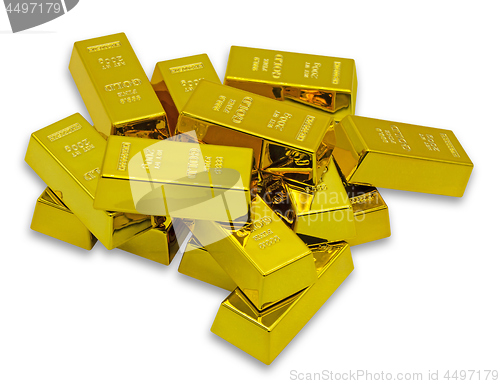 Image of Bunch of golden bars as a Financial concepts on white background