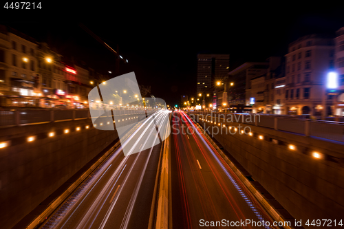 Image of Brussels night shot of traffic