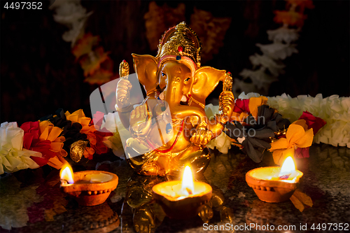 Image of Ganesha with Diwali lights