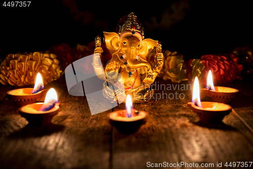 Image of Ganesha with Diwali lights