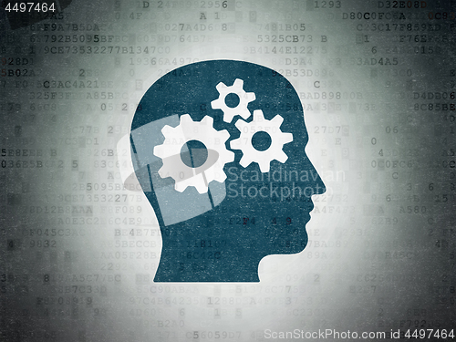 Image of Learning concept: Head With Gears on Digital Data Paper background