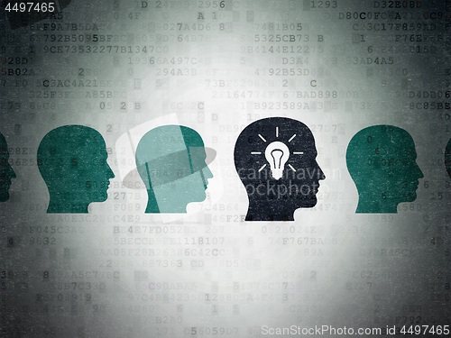 Image of Finance concept: head with light bulb icon on Digital Data Paper background