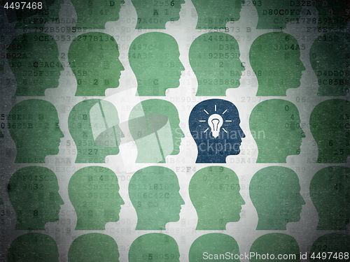 Image of Finance concept: head with light bulb icon on Digital Data Paper background