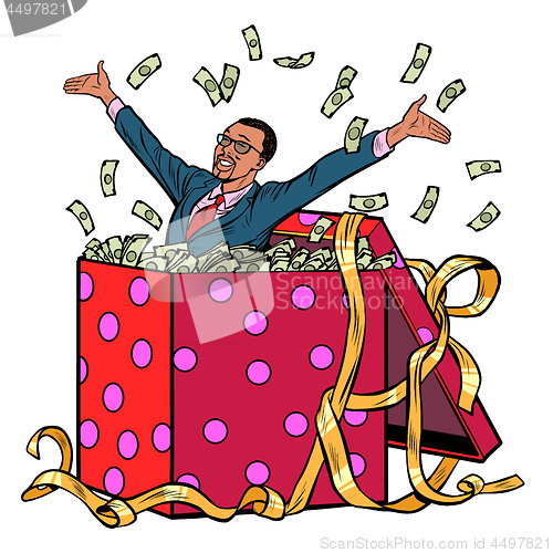 Image of gift. African businessman with money