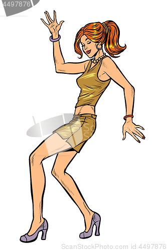 Image of girl in sexy dress, woman disco dance isolate on white background