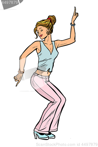 Image of girl in pink pants. woman disco dance isolate on white background
