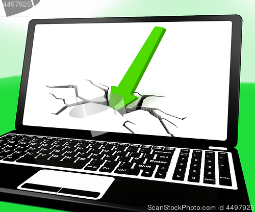 Image of Arrow Hitting Ground On Laptop Shows Drop On Sales
