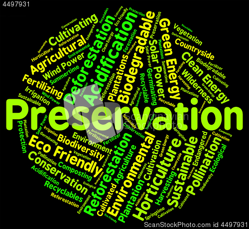 Image of Preservation Word Represents Earth Friendly And Conserve