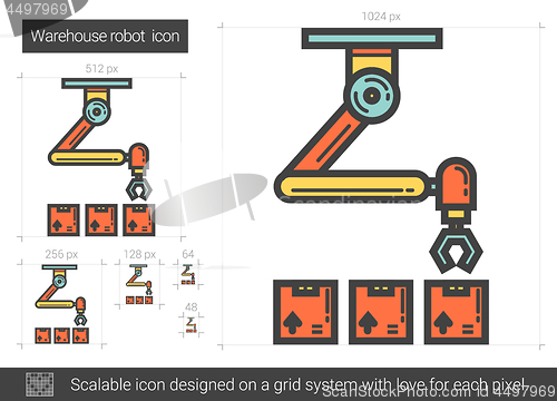 Image of Warehouse robot line icon.