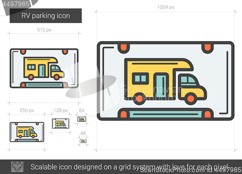 Image of RV parking line icon.