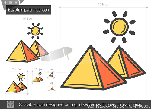 Image of Egyptian pyramid line icon.