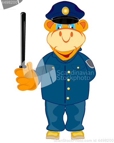 Image of Cartoon animal police with bat in hand