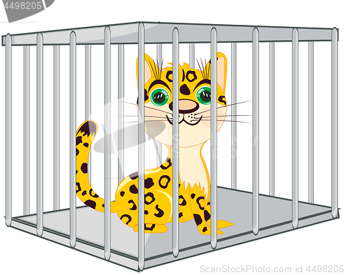 Image of Vector illustration animal leopard locked in steel hutch