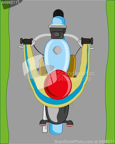 Image of Motociklist on asphalt road type overhand.Vector illustration