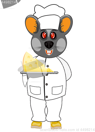 Image of Vector illustration mouse cook with cheese on white background