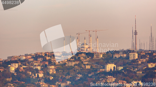 Image of Istanbul Camlica Mosque or Camlica Tepesi Camii under construction. Camlica Mosque is the largest mosque in Asia Minor. Istanbul, Turkey.