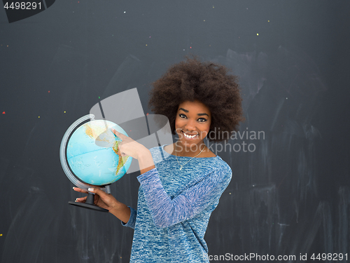 Image of black woman holding Globe of the world