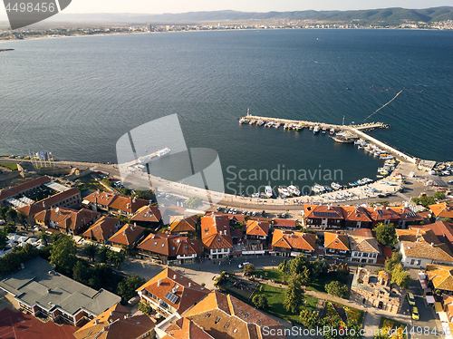 Image of Aerial view of a port of old Nessebar, ancient city on the Black Sea coast of Bulgaria